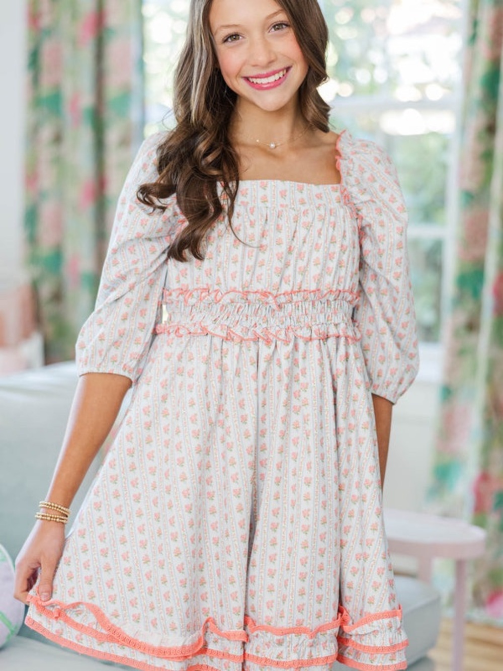 Shop the mint The Brighton Light Blue Floral Ruffle Dress